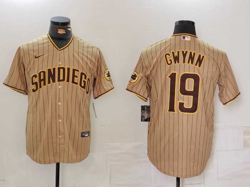 Mens San Diego Padres #19 Tony Gwynn Khaki Team Logo Stitched Cool Base Nike Jersey